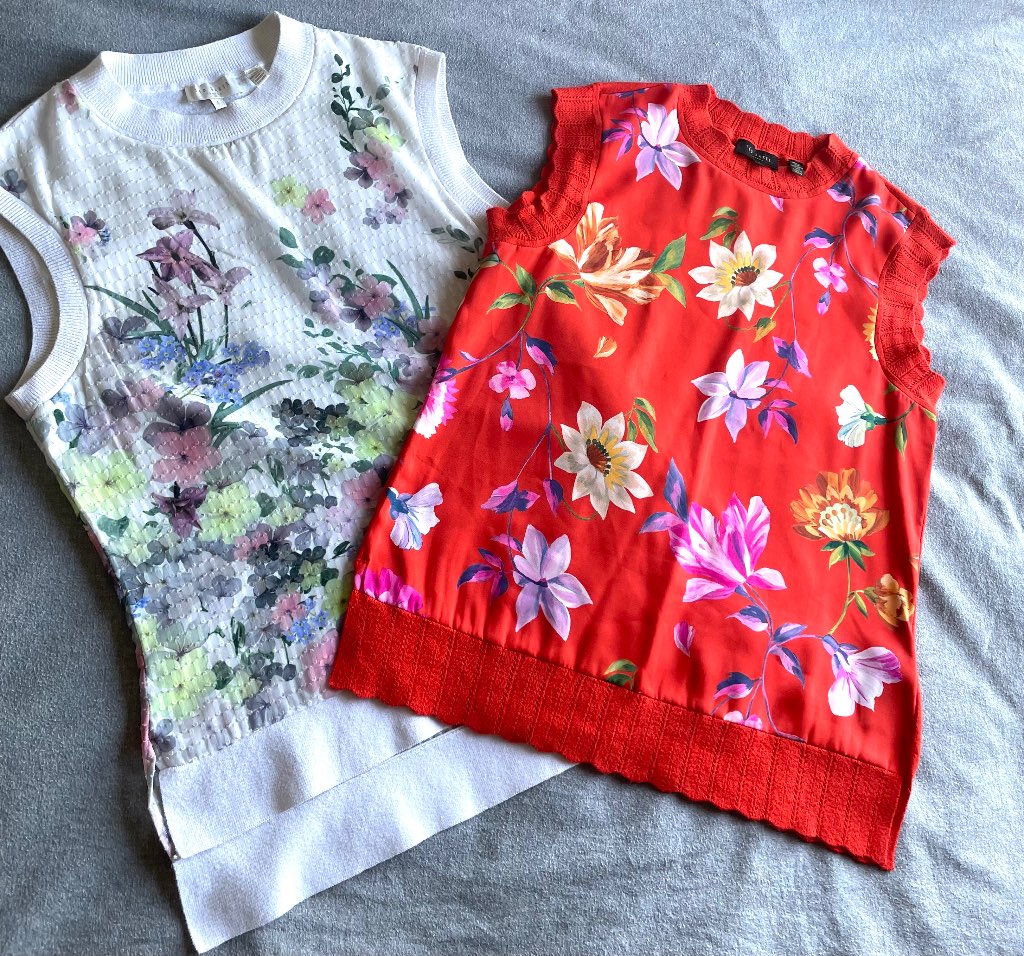 Ted Baker 2 Floral Top Bundle Size 1 UK 8 Rhubarb Red and White Short Sleeve