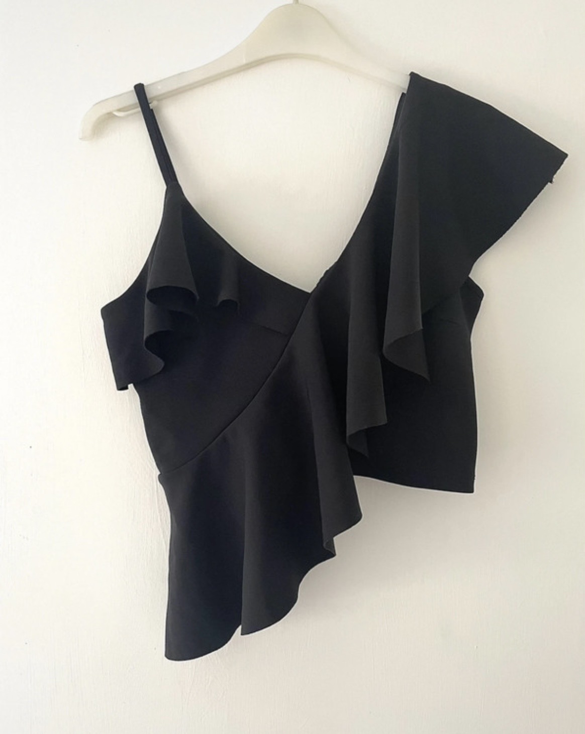 River Island black asymmetric drape cropped top 10