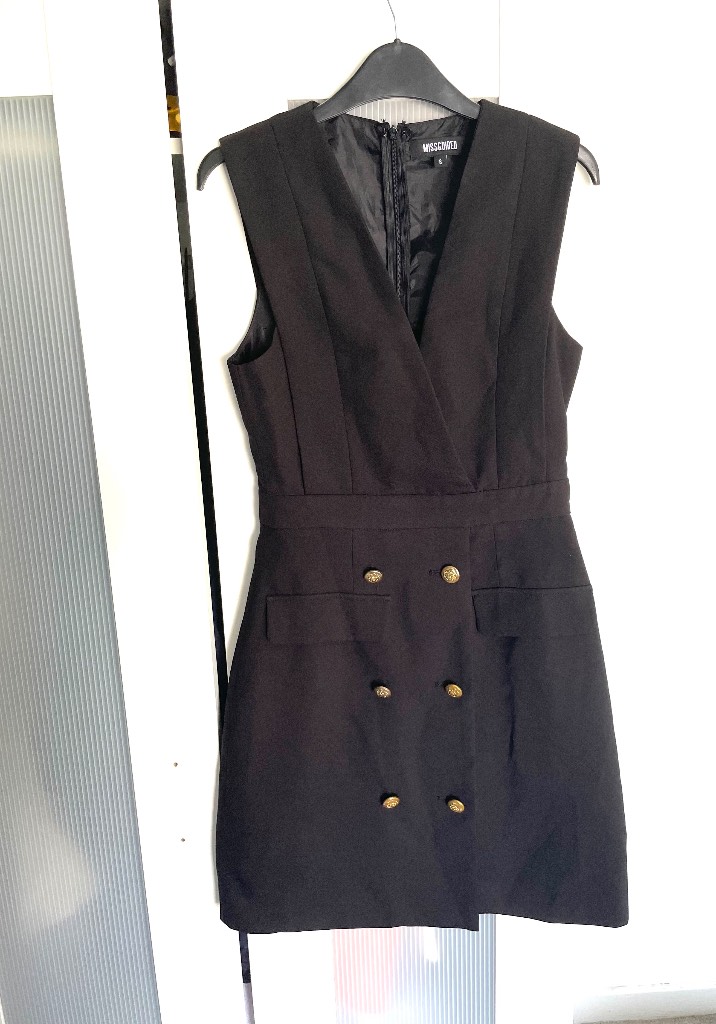 Missguided black tailored V-neck blazer dress UK8
