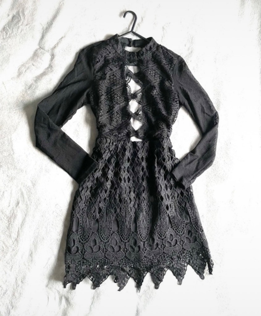 Boohoo Night Little Black Dress Lace Cutout Detail Long Sleeve Mini Size 10