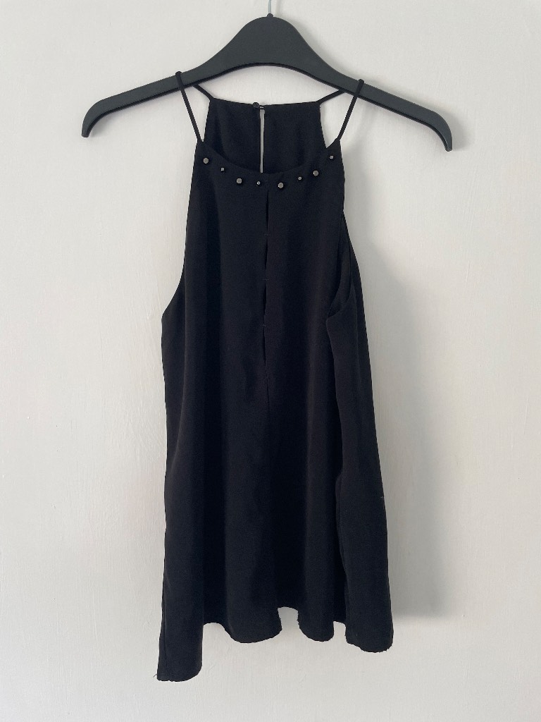 Zara Black Halter Neck Studded Top Blouse Size XS