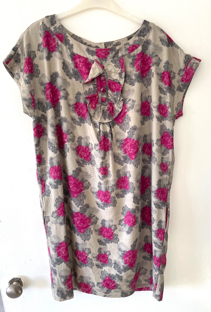 NW3 Hobbs Womens Silk Wool Blend Grey Pink Ruffle Tunic Dress 12