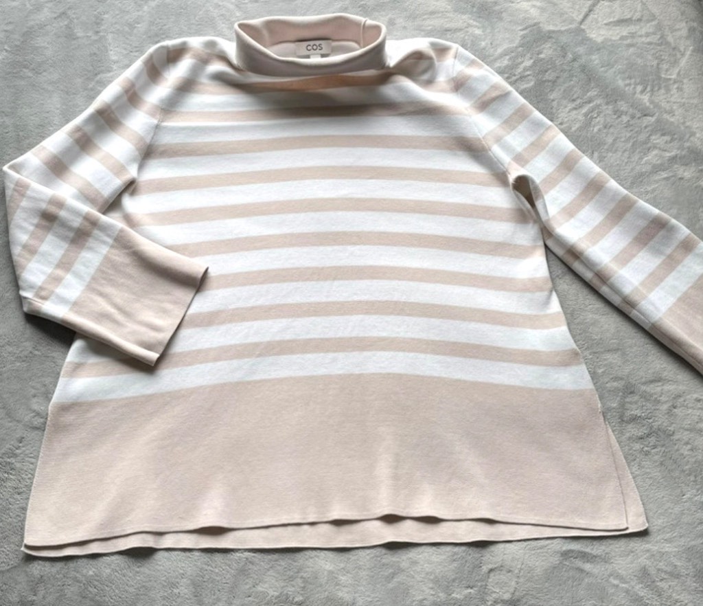 COS Women’s Striped Beige White Oversized Jumper Cotton Size M
