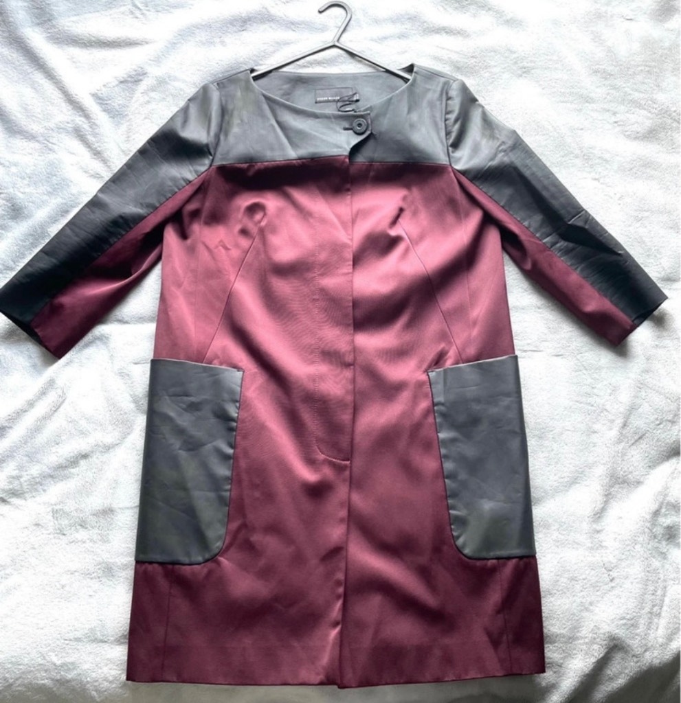 Karen Millen Maroon/Black Colour Block Faux Leather Panel Jacket UK 10