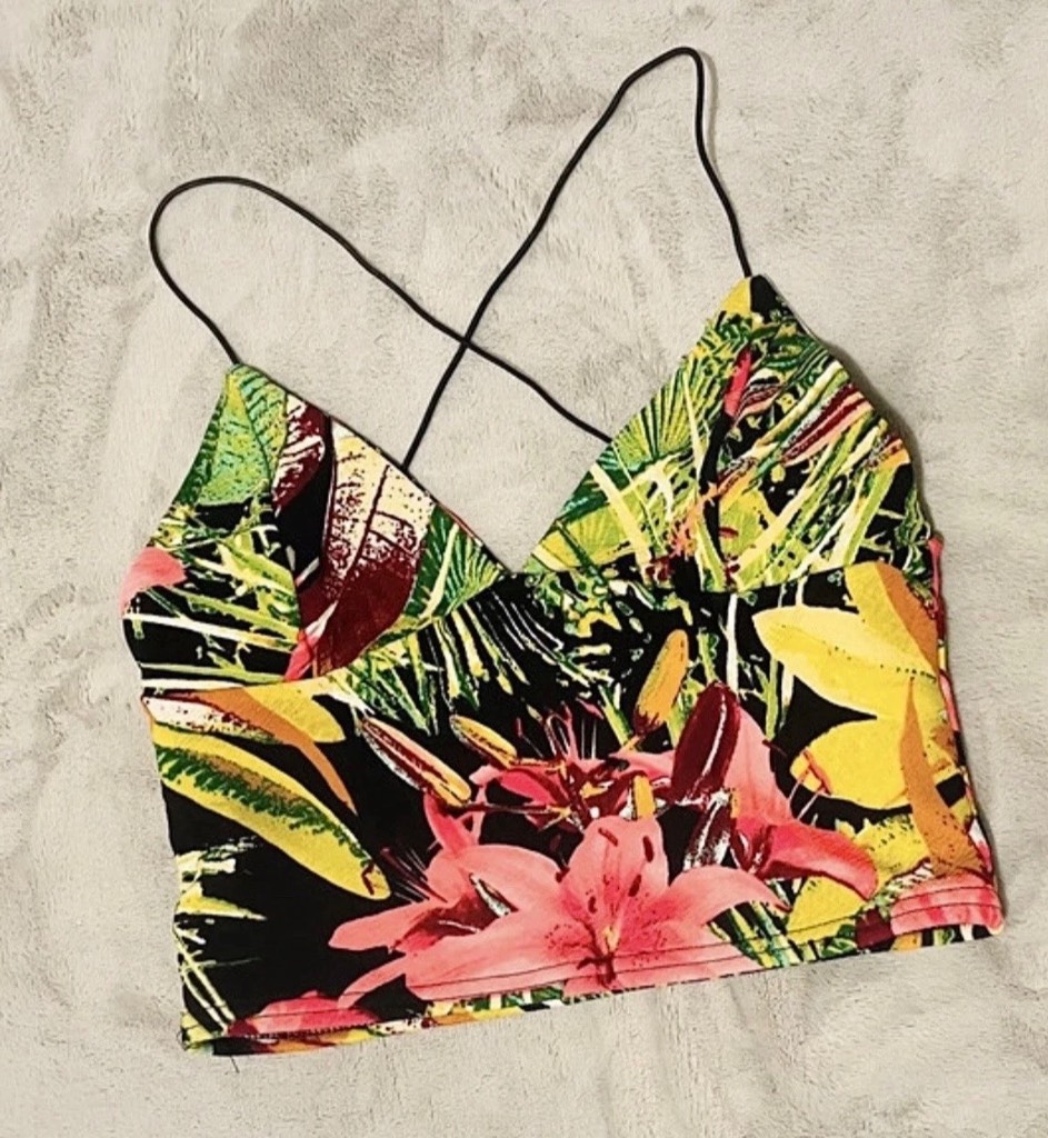 Missguided Women's Green Multicolored Floral Design Crop Top Bralette Size 10
