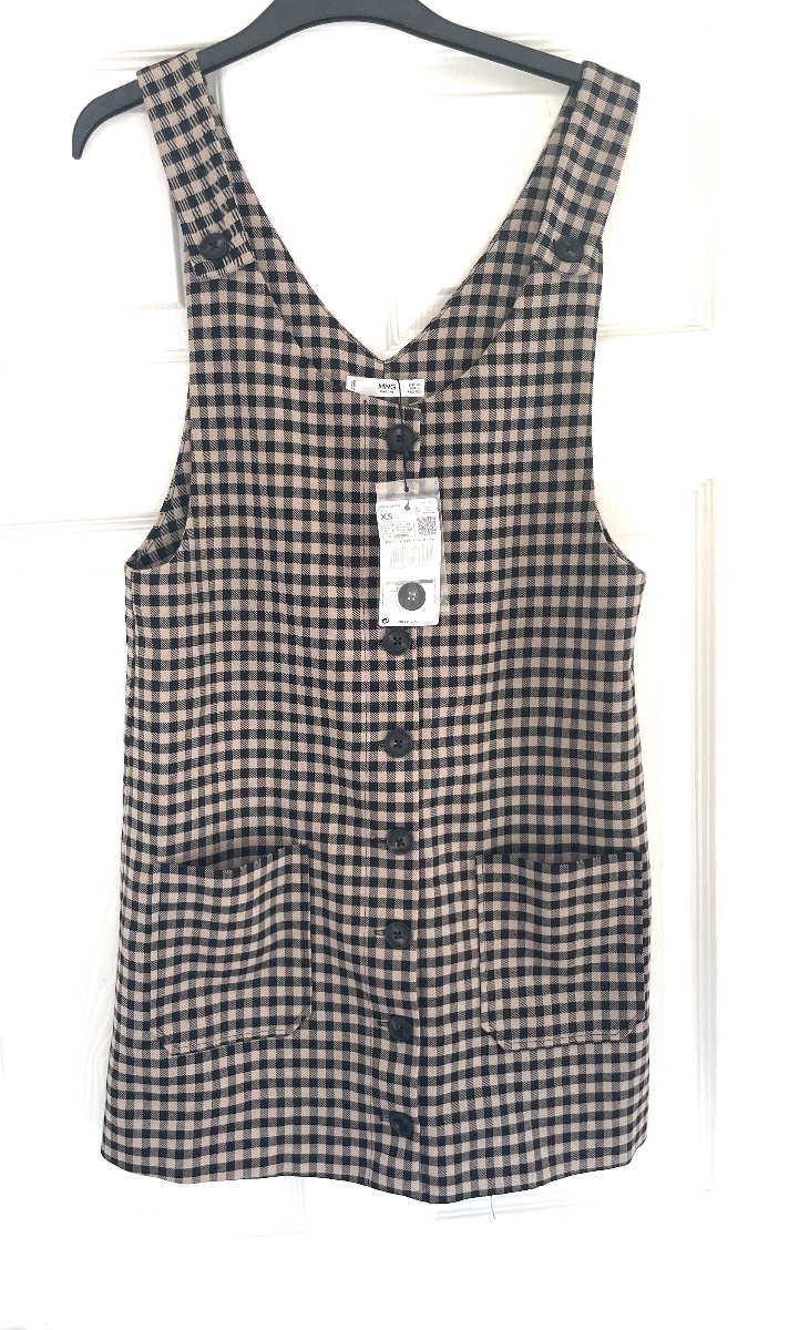 MNG Mango Gingham Check Sleeveless V-Neck Pinafore Dungaree Dress XS BNWT