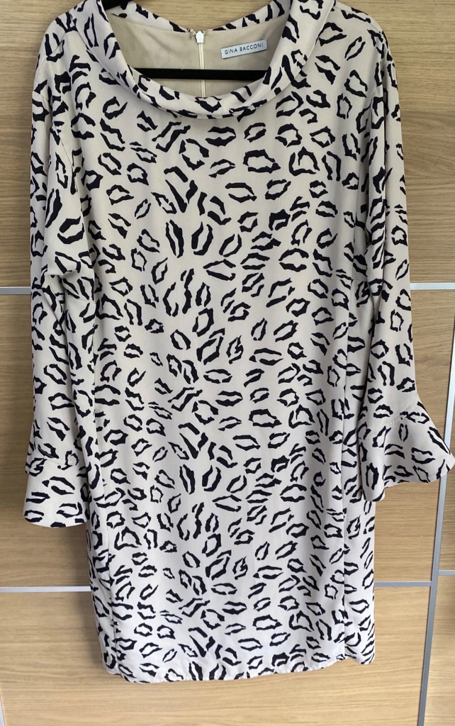 Gina Bacconi John Lewis Size 12 Abstract Animal Print Georgette Dress Beige Navy