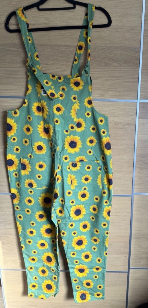 Lucy And Yak Size 12 R Green Sunflower Dungarees Adjustable Cotton New