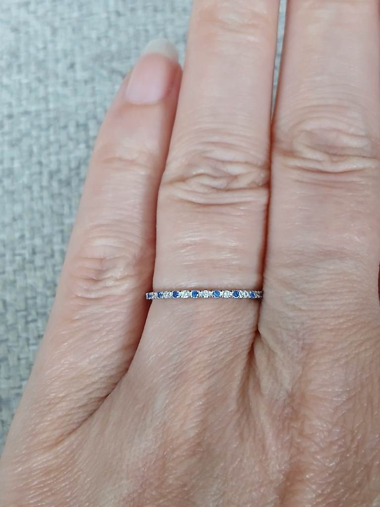 Sterling Silver Blue & Clear CZ Eternity Ring S925 Size L½ Stacking Ring
