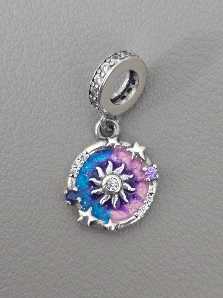 S925 Sterling Silver Galaxy Sun Moon Stars Dangle Charm Bracelet Pendant