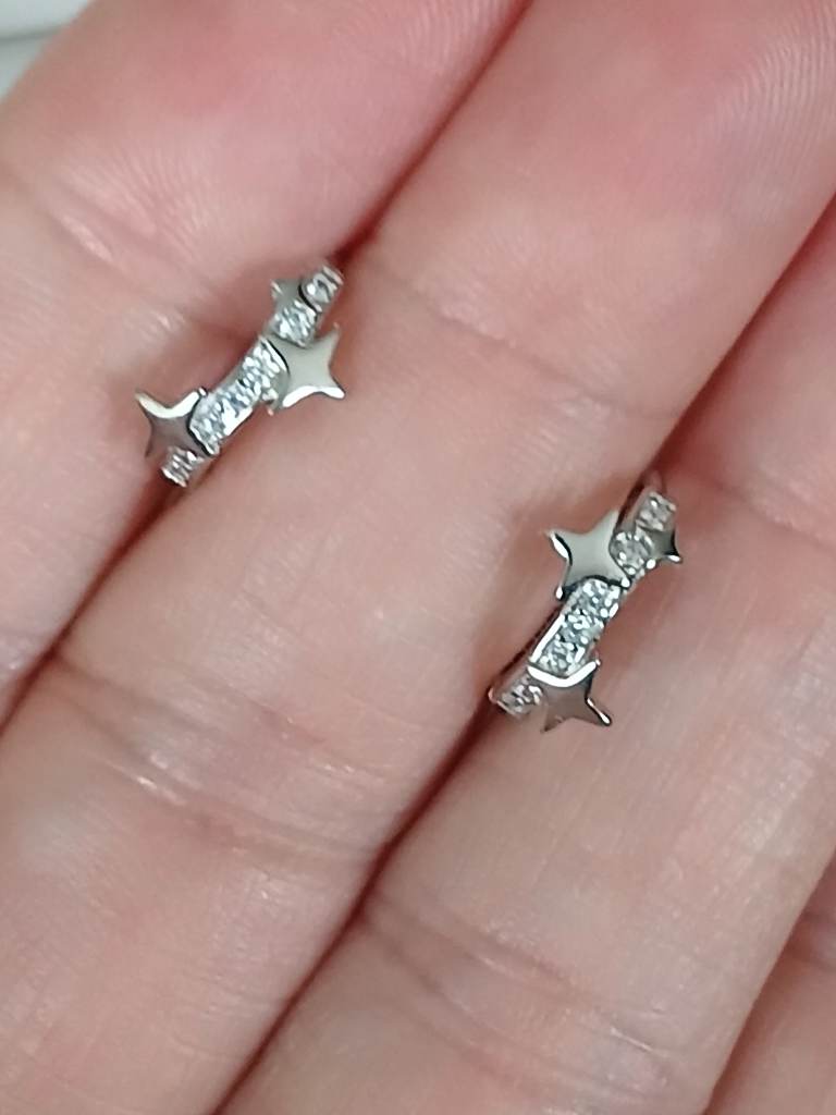 925 Sterling Silver Star Huggie Hoop Earrings Cubic Zirconia Celestial Earrings