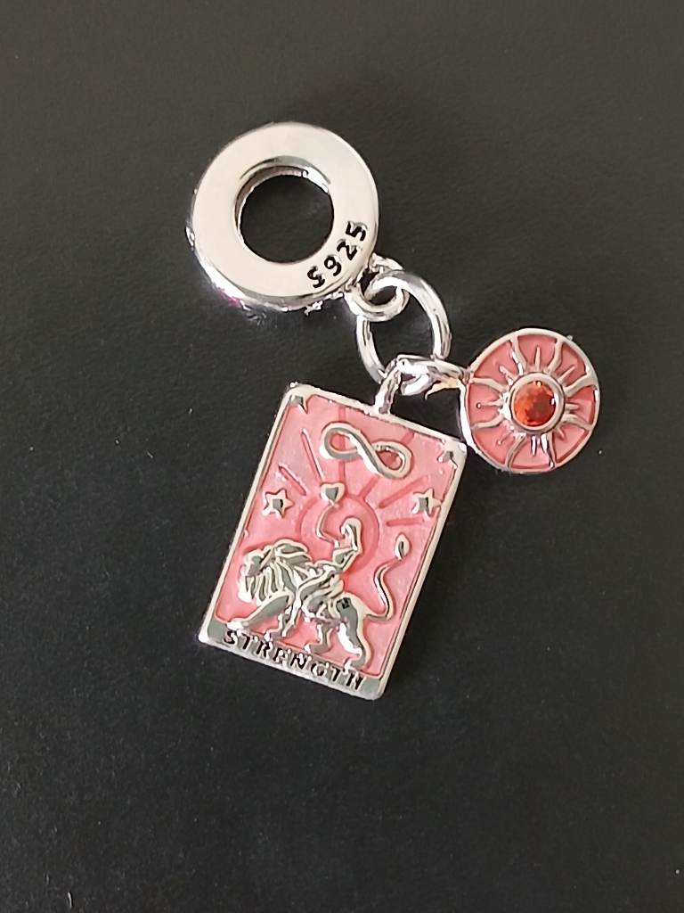 S925 Sterling Silver Tarot Strength Dangle Charm Bracelet Pendant