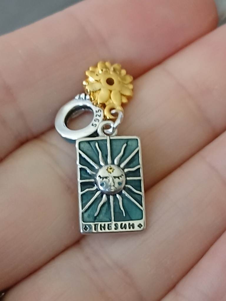 S925 Sterling Silver Tarot The Sun Dangle Charm Bracelet Pendant