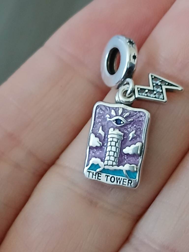 S925 Sterling Silver Tarot The Tower Dangle Charm Bracelet Pendant