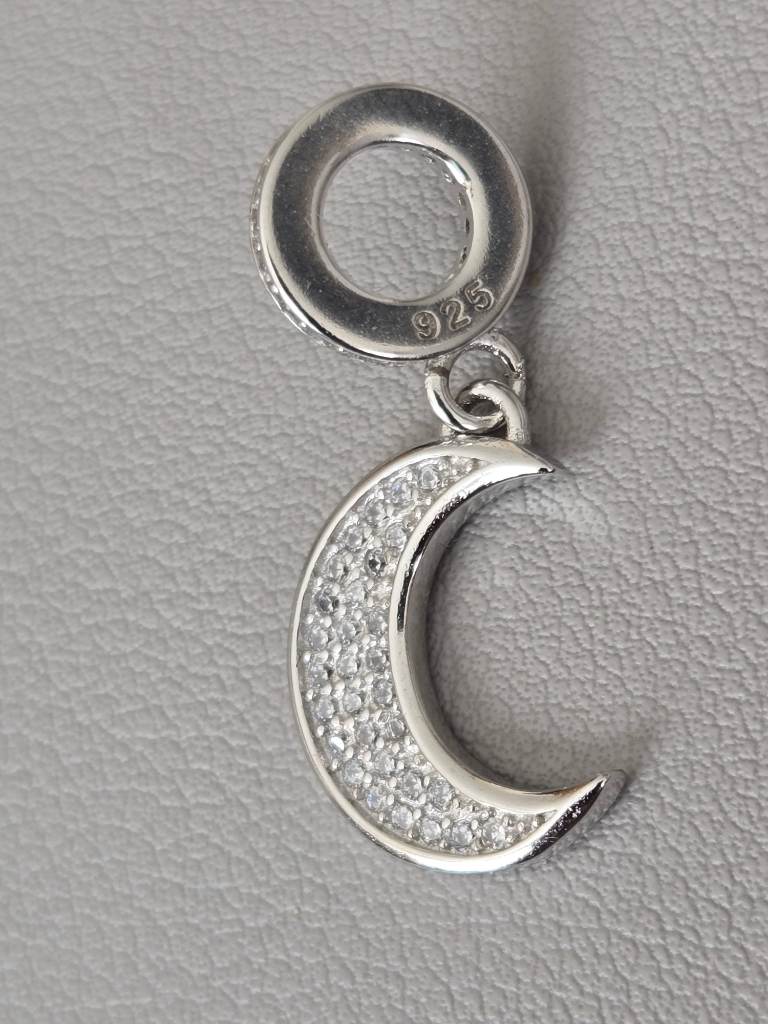 925 Sterling Silver Crescent Moon Dangle Charm European Bracelet Pendant