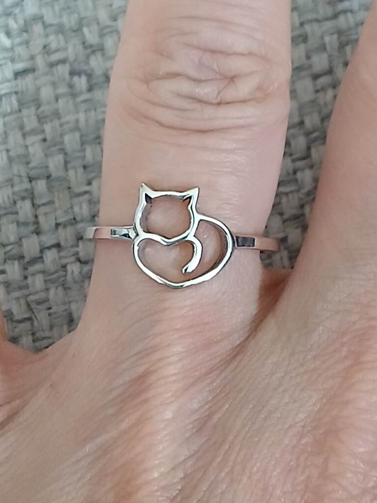 925 Sterling Silver Cat Outline Ring Cat Lover Jewellery Size N 1/2