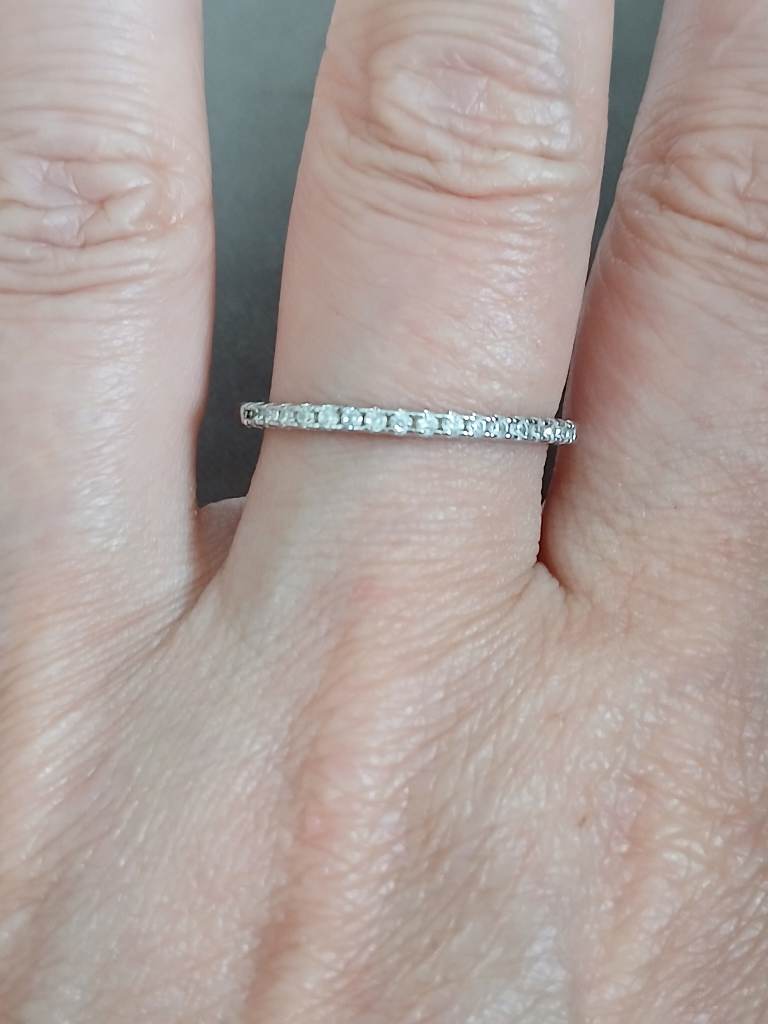 S925 Sterling Silver CZ Eternity Ring Dainty Stacking Band Size R 1/2