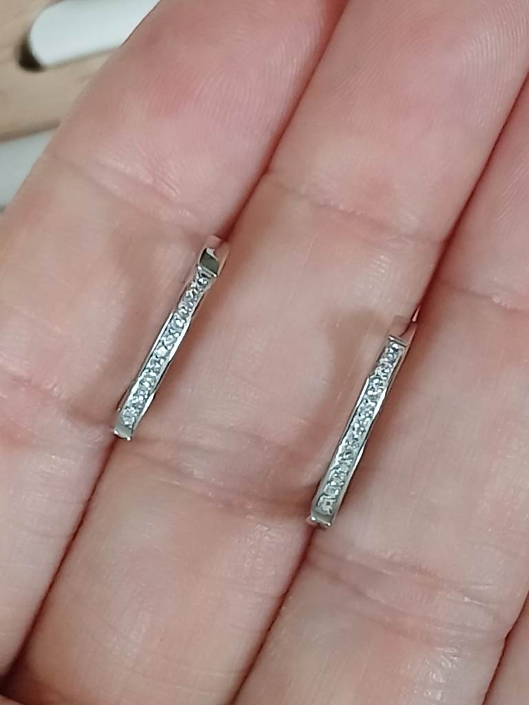 925 Sterling Silver Crescent Moon Hoop Earrings CZ Celestial Huggies