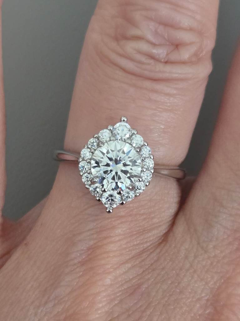 1CT TW Moissanite Trilogy Ring S925 Sterling Silver Gold Plated GRA Size Q US 8