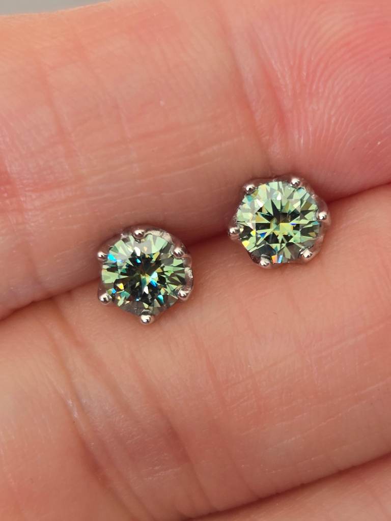 925 Sterling Silver Blue Green Moissanite Stud Earrings 0.5ct Each