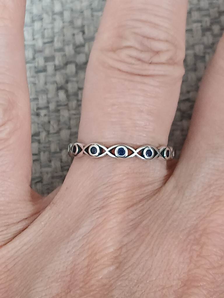 S925 Sterling Silver Evil Eye Ring | Blue CZ crystal | Size N1/2