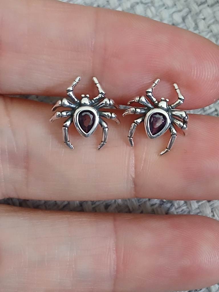 Sterling Silver Spider Stud Earrings S925 Gothic Spider Earrings