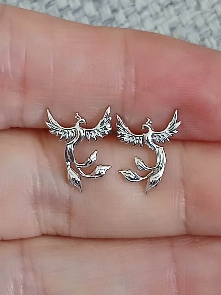 S925 Sterling Silver Phoenix Stud Earrings Mythical Bird Earrings
