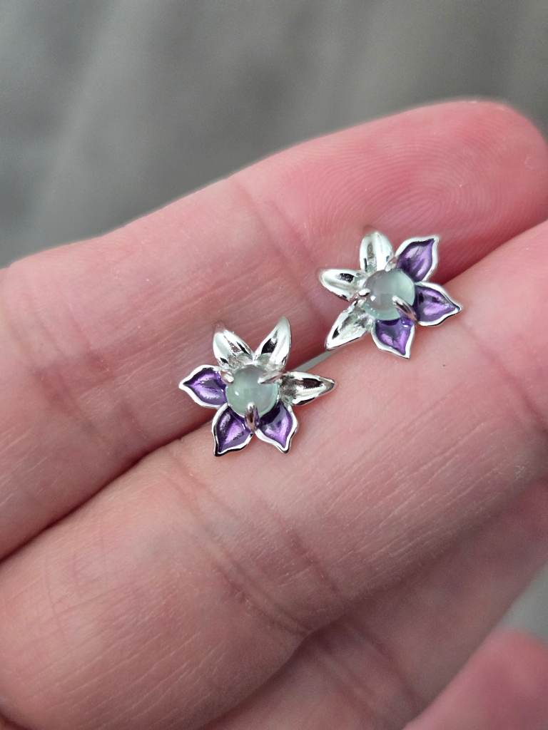 925 Sterling Silver Purple Floral Stud Earrings