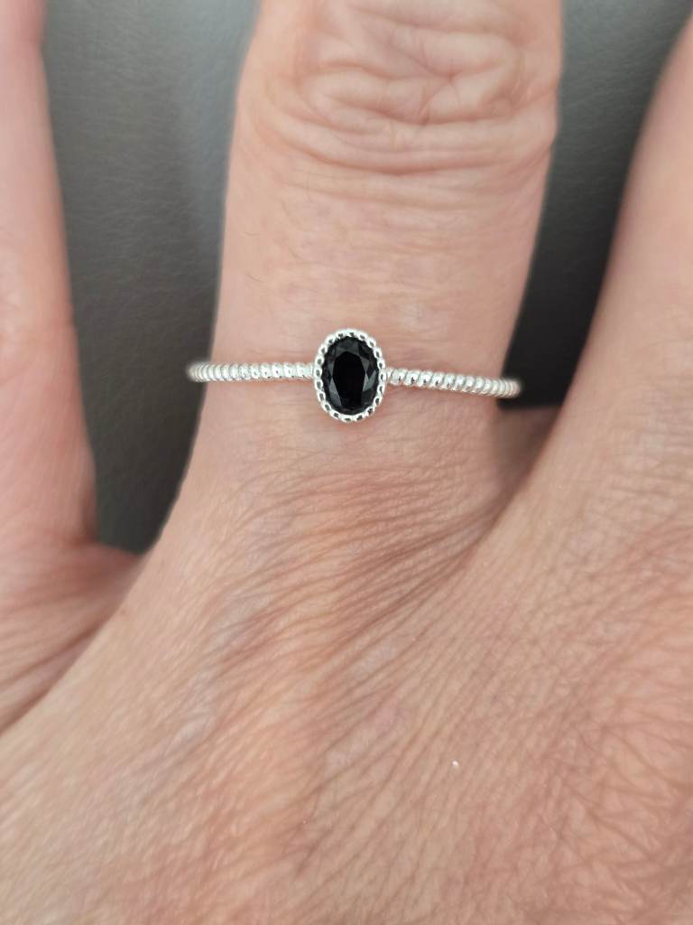 925 Sterling Silver Black CZ Oval Ring Size N½ Gold Plated Dainty Solitaire Ring