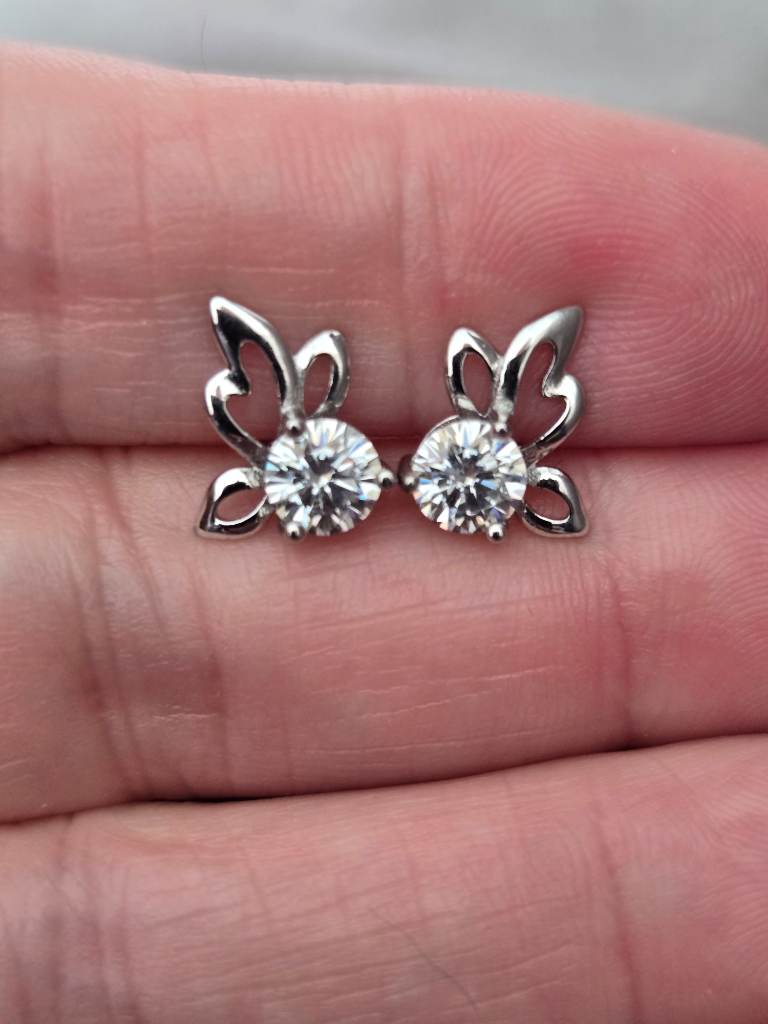 925 Sterling Silver Butterfly Moissanite Stud Earrings 0.5ct