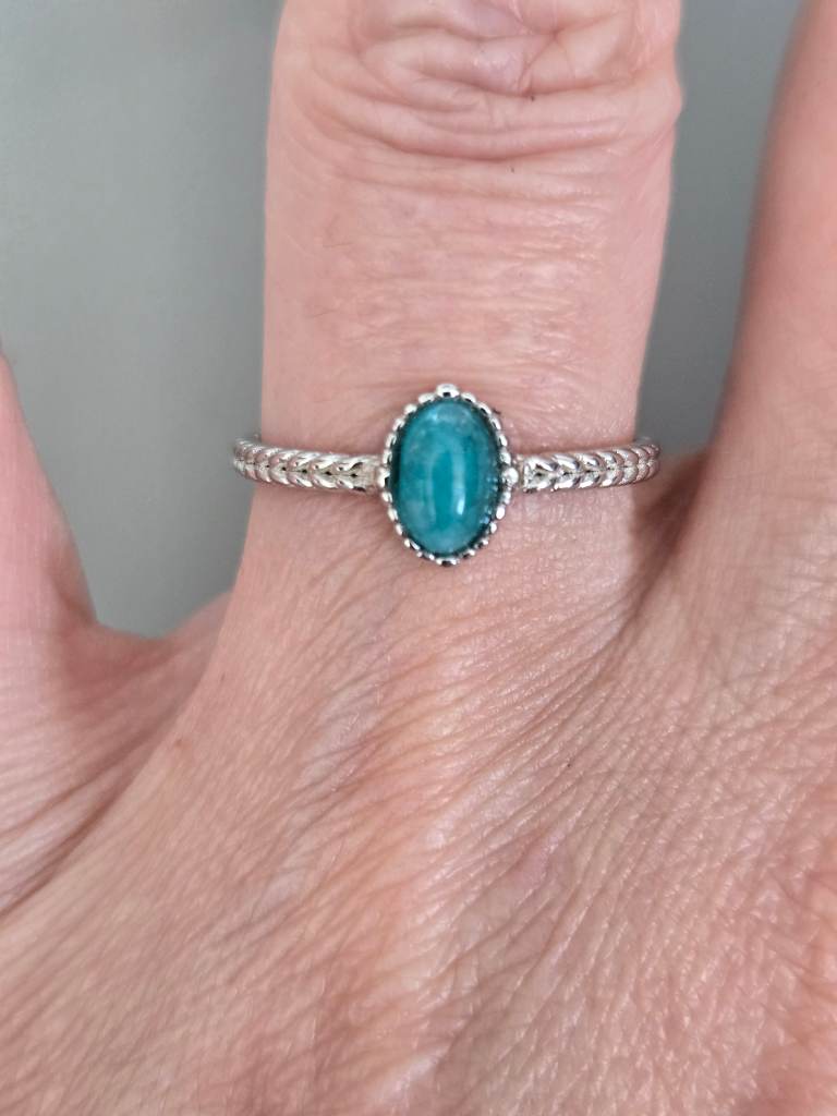 925 Sterling Silver Amazonite Ring Dainty Blue Green Gemstone Ring Size N