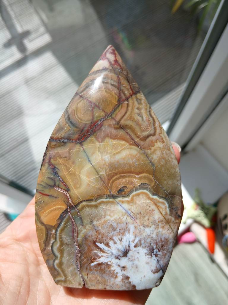 Mexican Agate Freeform Crystal Display Piece with Natural Plume Inclusion