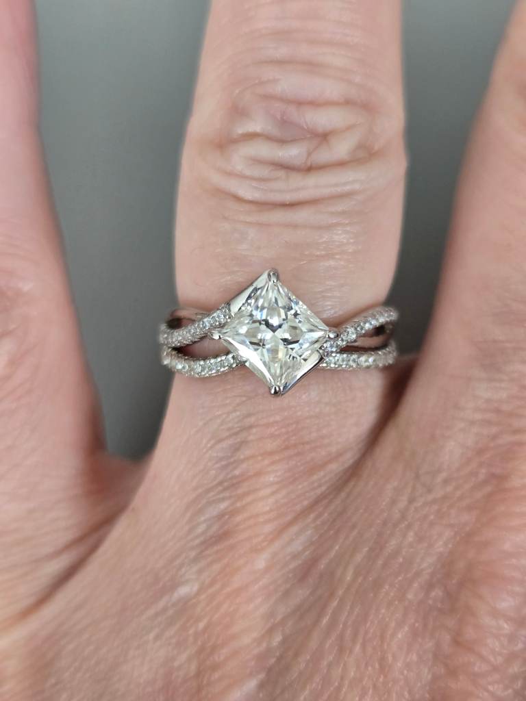 1.5ct TW Princess Cut Moissanite Bridal Ring Set 925 Silver GRA Size L1/2
