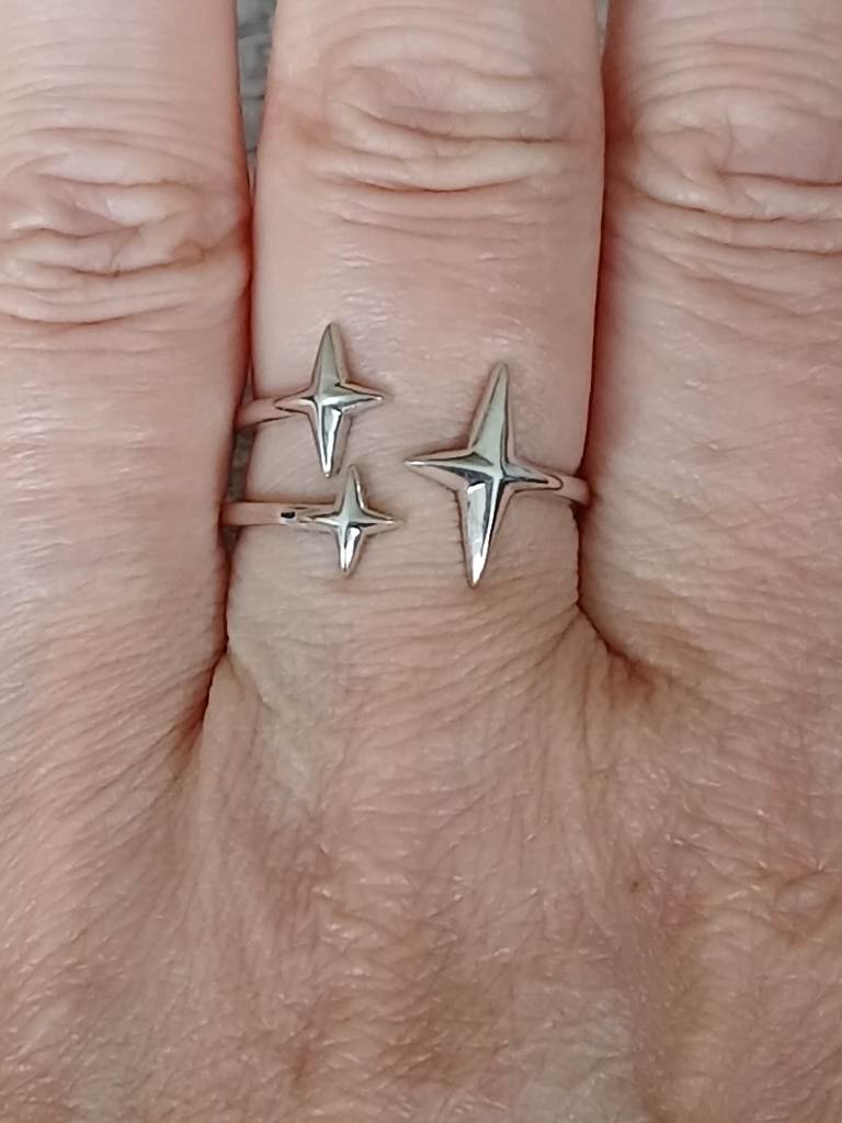 Sterling Silver Star Ring S925 Adjustable Open Ring Celestial Minimalist
