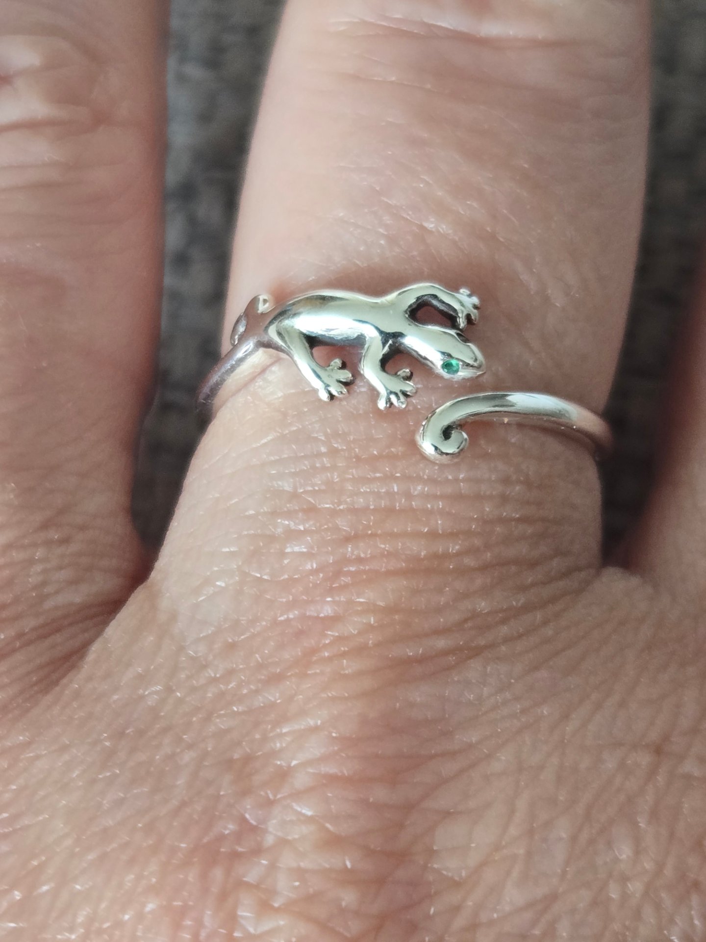 S925 Sterling Silver Gecko Adjustable Ring – Green Eye Detail