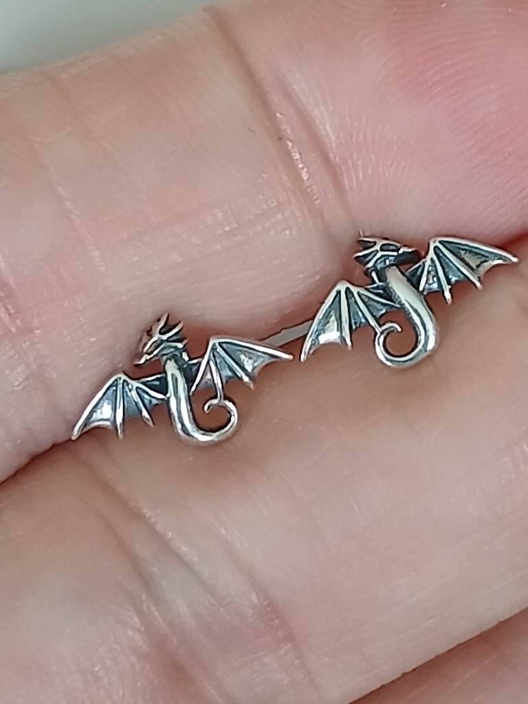 Sterling Silver Dragon Stud Earrings S925 Gothic Fantasy Dragon Earrings