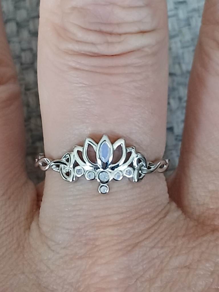 S925 Sterling Silver Lotus Flower Opal Ring Size P1/2