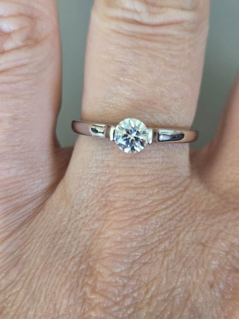 0.5ct Round Moissanite Solitaire Ring 925 Sterling Silver GRA Size P½