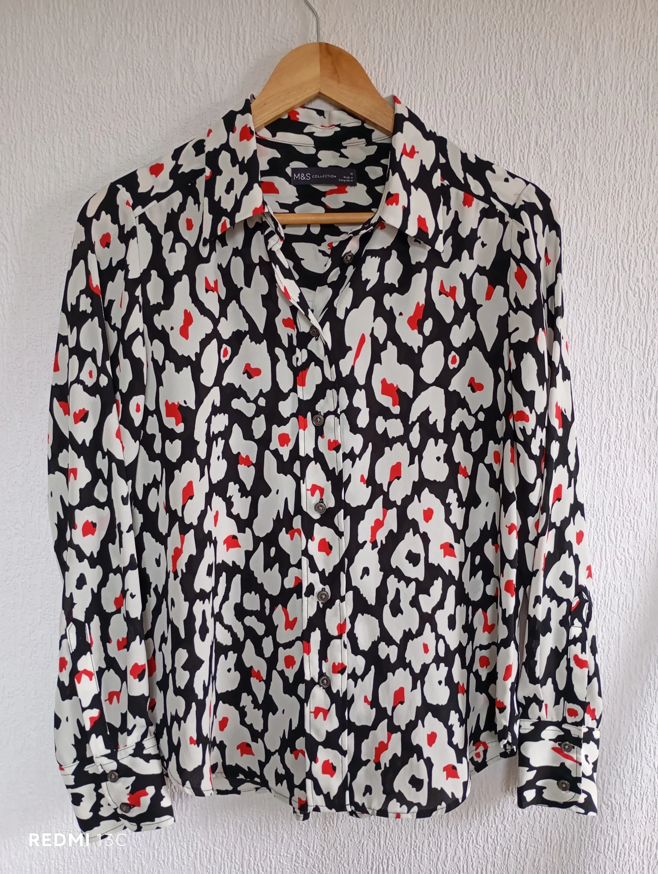 Size 10 Marks & Spencer Long sleeve blouse. Red, white & black. Office wear/smartVGC