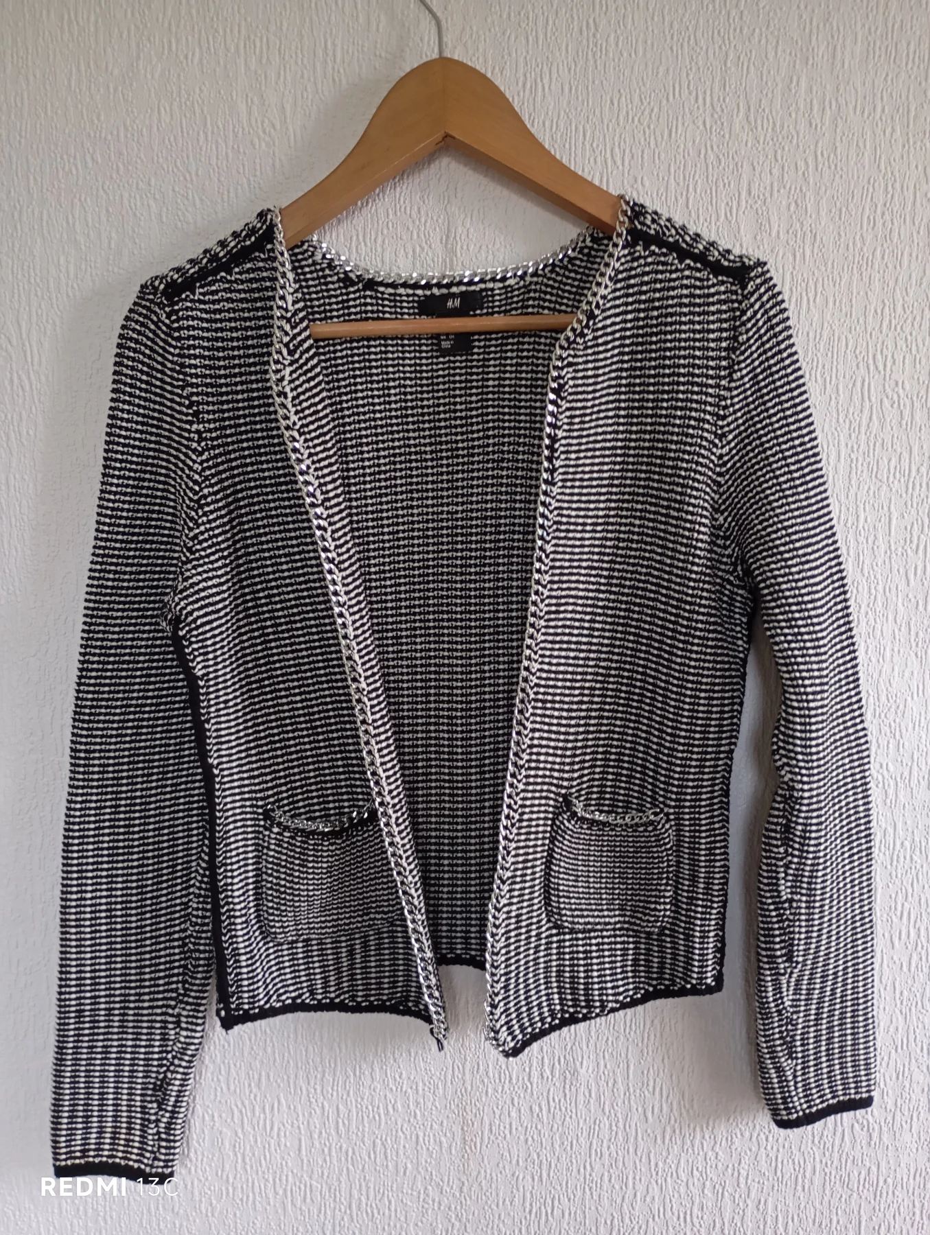 Size EUR Small H&M Edge to edge cover up cardi, black & white woven, office/smart VGC