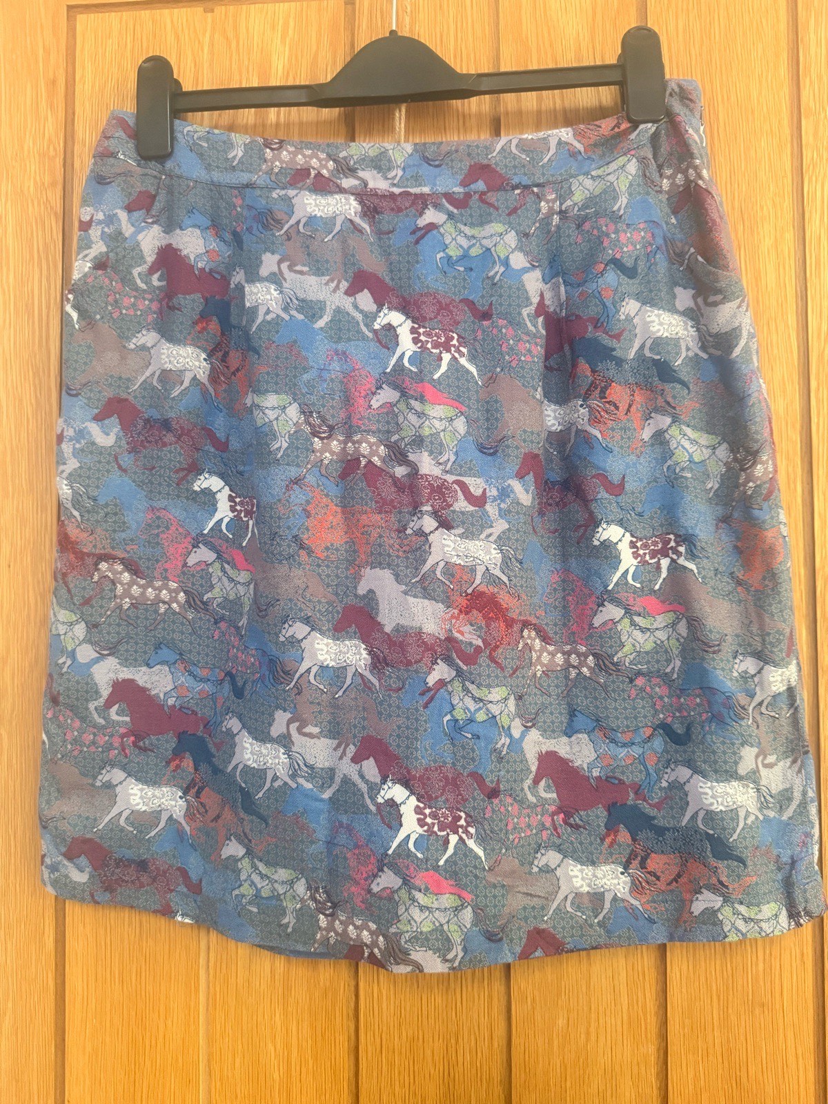 White Stuff horse print skirt UK16 iris blue boho patterned midi cotton lightweight lined