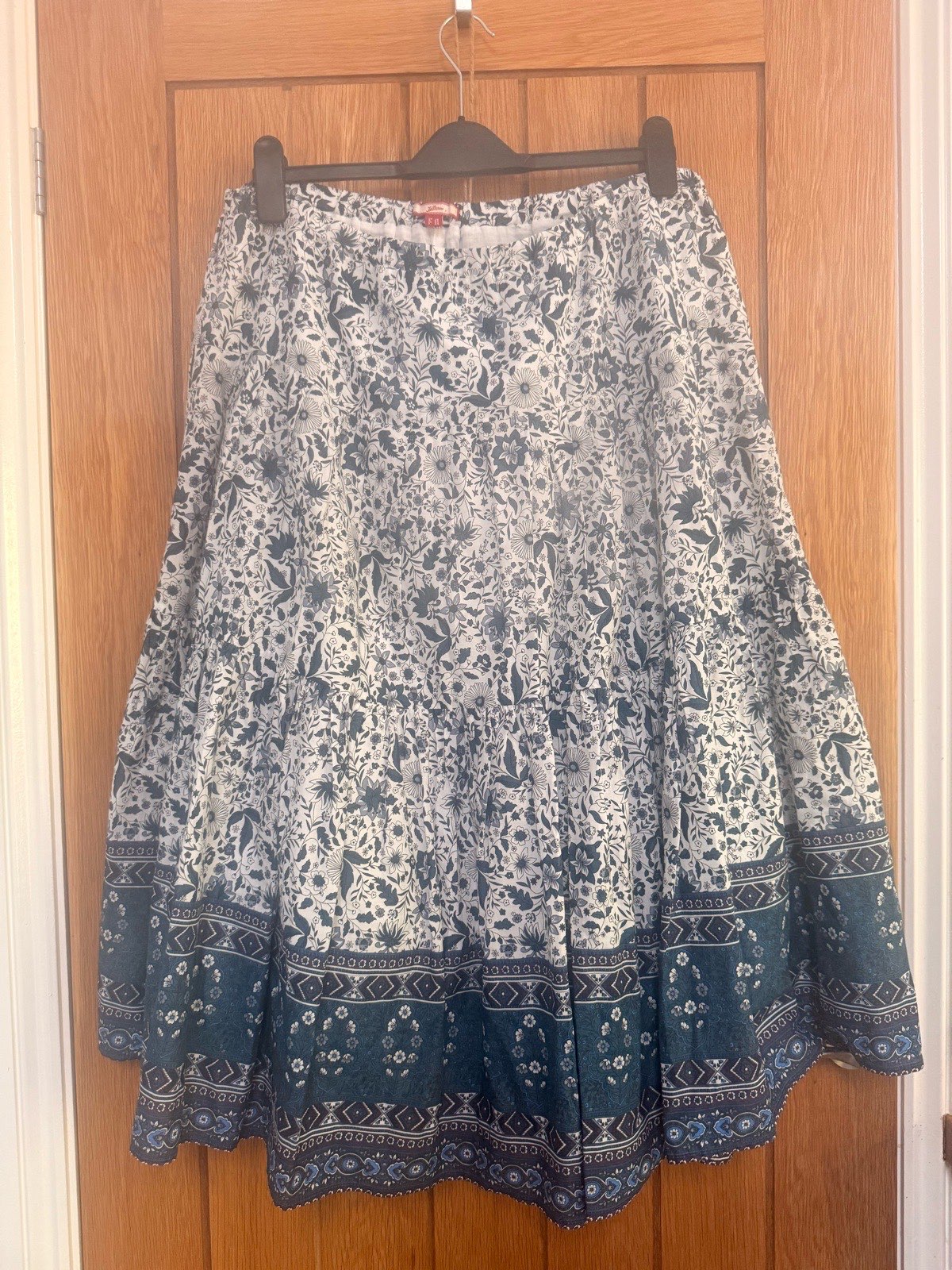 Joe Browns blue white floral skirt UK16 cotton boho print summer midi lightweight lined