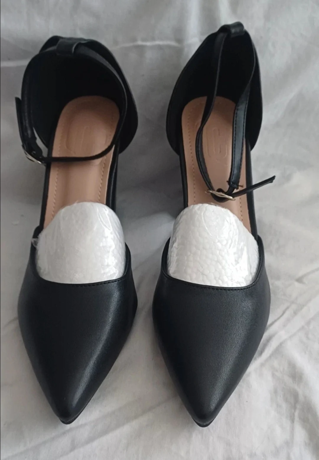 Cuccoo Black Block Heel Pointed Toe Ankle Strap Pumps
