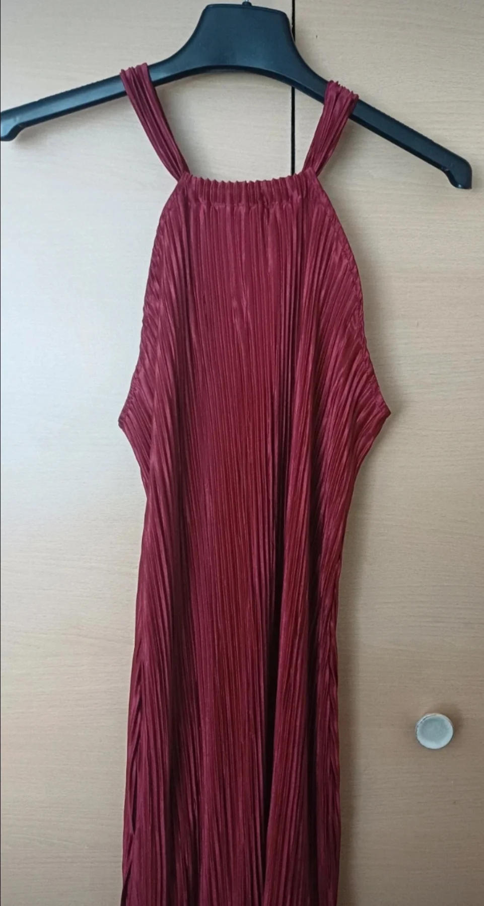 Shein Halter Neck Burgundy Pleated Dress