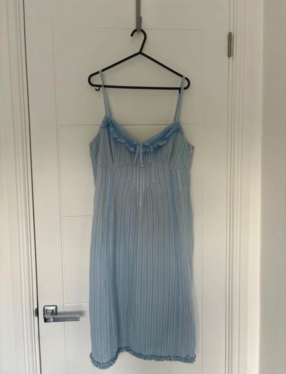 Whistles Blue Striped Ruffle Broderie Cotton Cami Sundress 12 Summer Holiday Cottagecore Boho