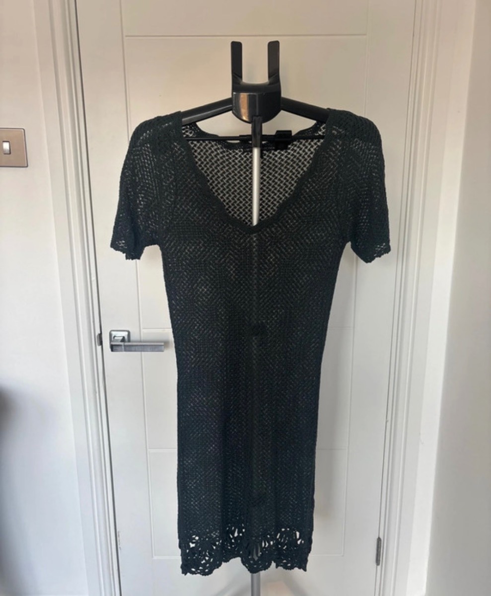 Limited Collection Dark Green Crochet Knit Festival Beach Cover Up Dress Size S Ibiza Boho Holiday