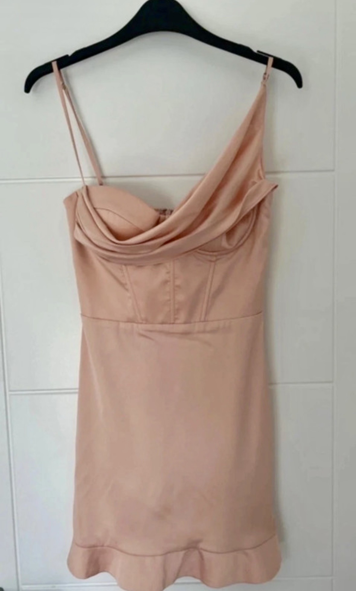 Oh Polly Blush Pink Satin Ruffle Corset Mini Dress Size 6 Wedding Races Ascot