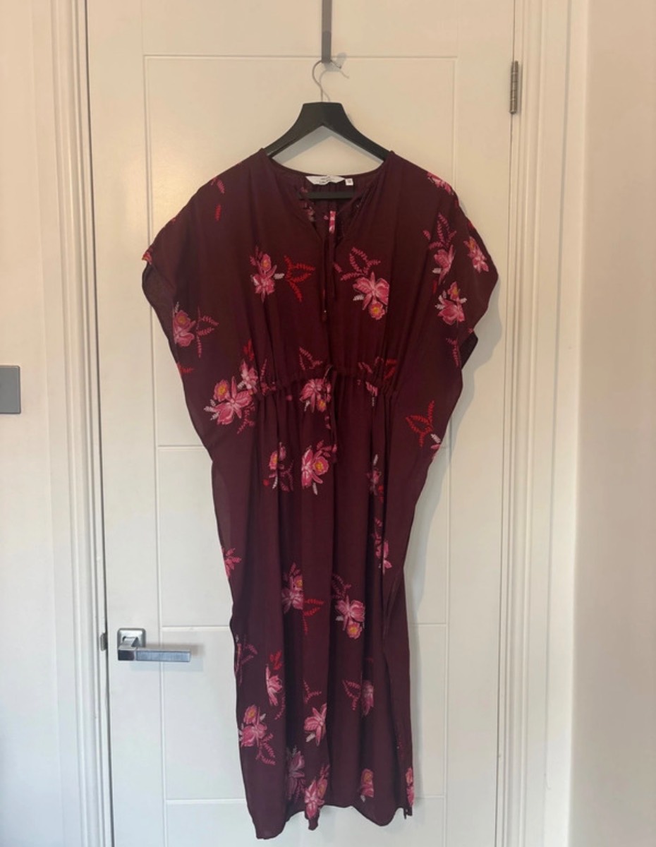 & Other Stories Paris Atelier Burgundy Floral Embroidered Kaftan Maxi Dress XS 8 Boho Cottagecore