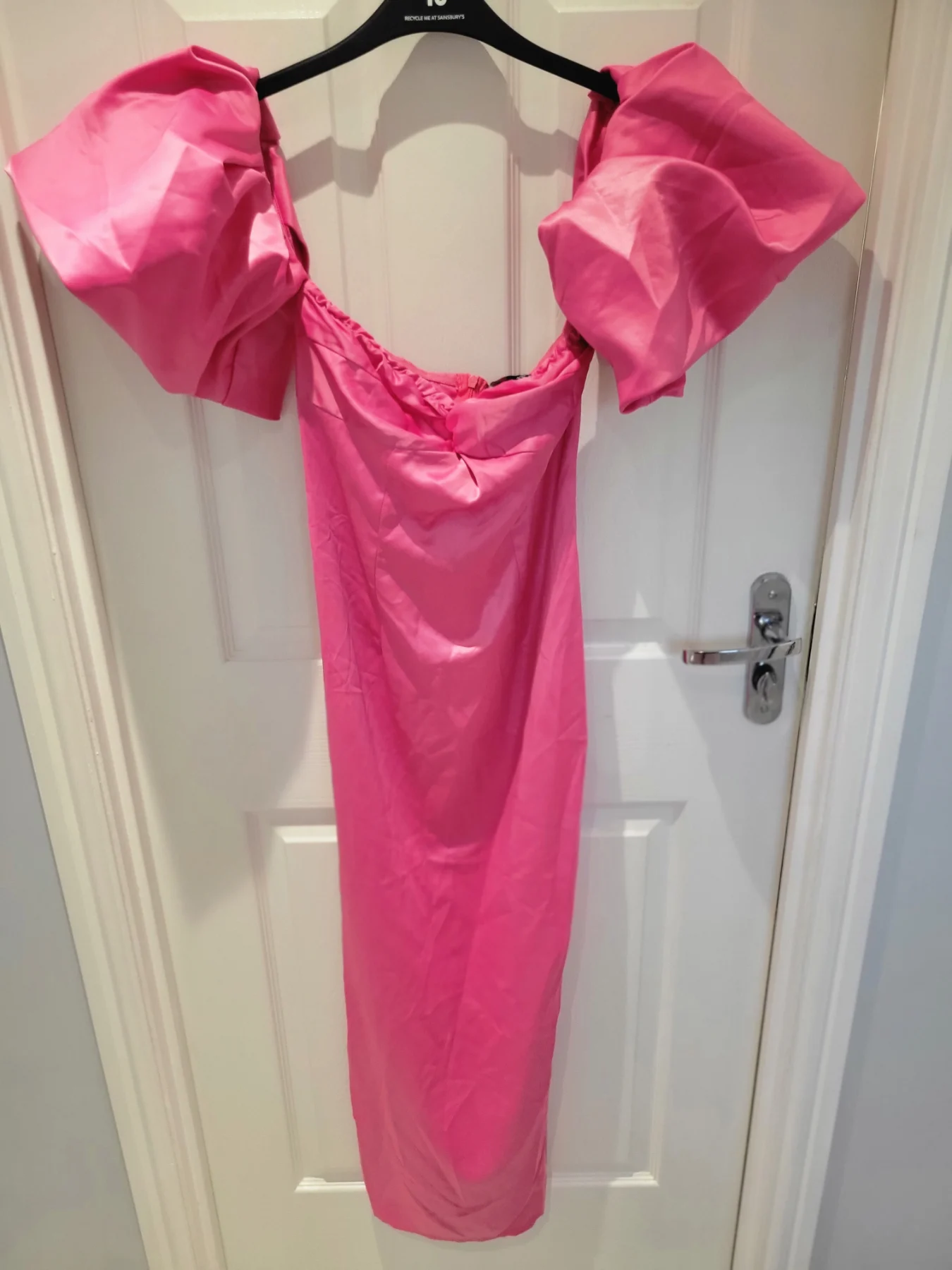 Pink long size 8 puffball sleeve dress new