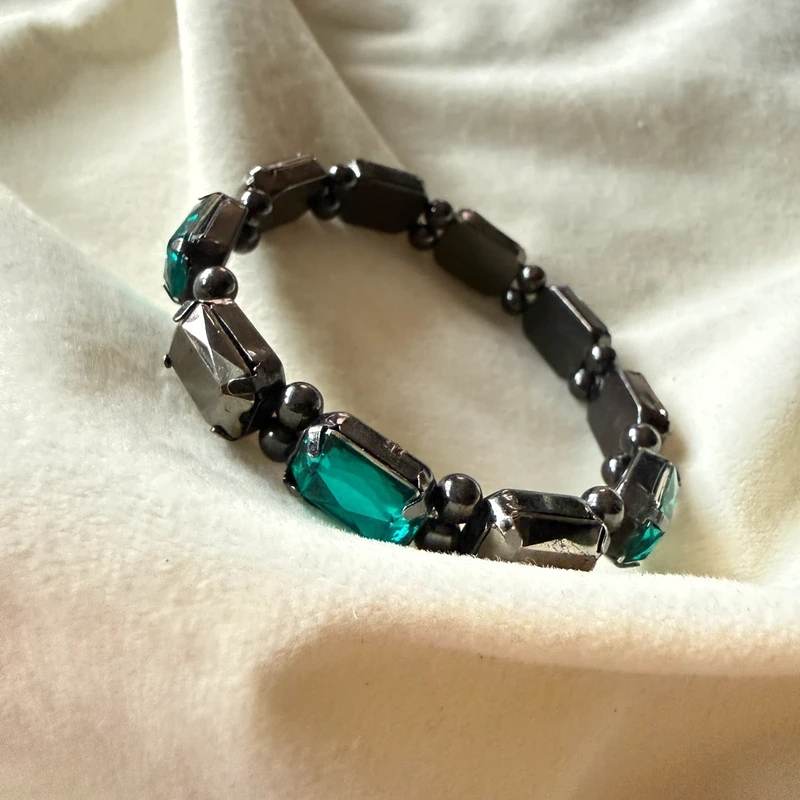 Hematite Style Bead Baguette Crystal Stretch Bracelet Statement Bracelet